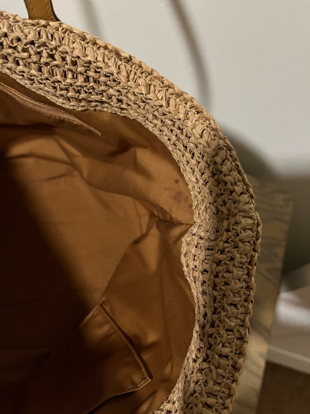 Coach Tan Straw Tote with Leather Trim and Logo - Picture 5 of 8